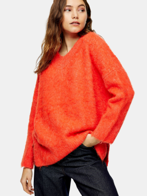 Red Brushed Longline Knitted Sweater