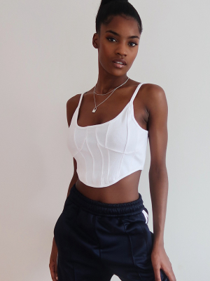 White Rib Curve Hem Strappy Crop Top