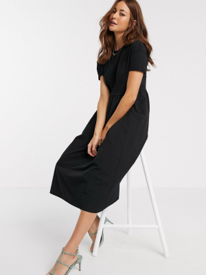 River Island Poplin Maxi T-shirt Dress In Black