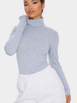 Basic Grey Roll Neck Long Sleeve Bodysuit