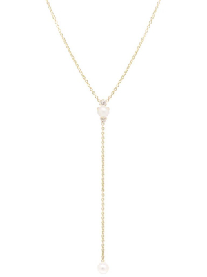 14k Prong Pearl And Diamond Lariat