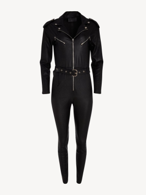 Black Leather Moto Jumpsuit