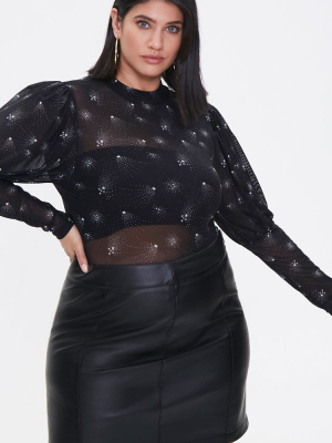 Plus Size Sheer Star Print Bodysuit