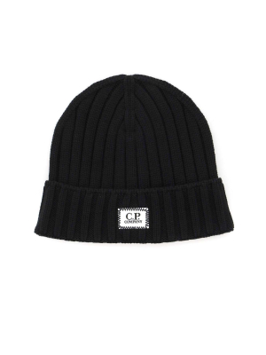 C.p. Company Logo Patch Rib Knit Beanie