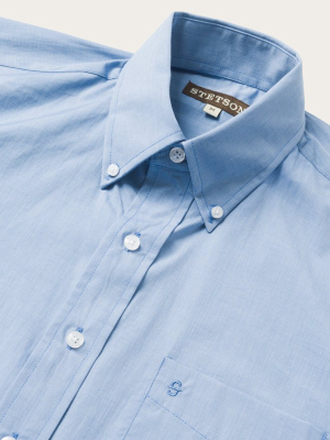 Blue Solid One-pocket Snap-front Shirt