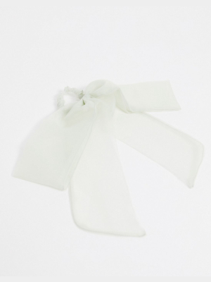 Asos Design Bow Hair Scarf In Light Gray Organza