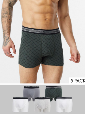 River Island Trunks With Branded Waistband In Gray Multi 5 Pack