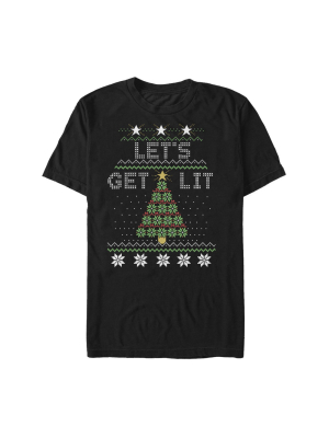 Men's Lost Gods Christmas Let's Get Lit Tree T-shirt