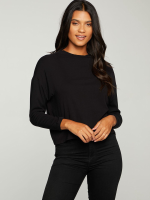 Heirloom Wovens Long Sleeve Batwing Zip Back Mock Neck Top