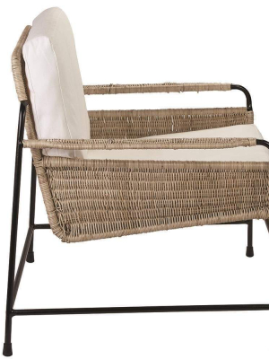 Jamie Young Palermo Lounge Chair In Natural Rattan And Black Steel