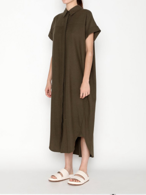 Signature Raw Silk Maxi Shirtdress