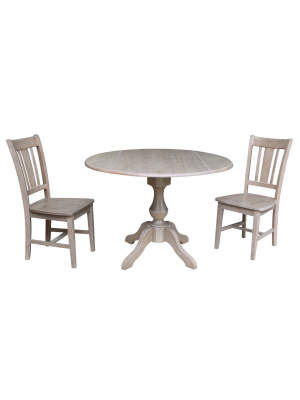 30.3" Camille Round Top Pedestal Table With 2 Chairs Washed Gray Taupe - International Concepts