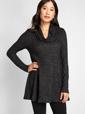 Cowl Neck Knit Top In Black