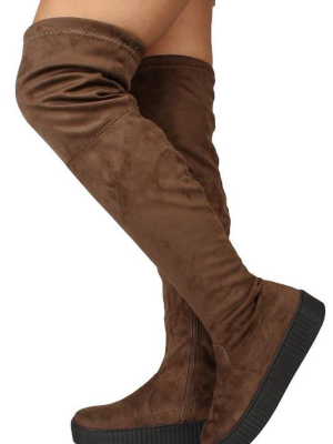 Regan45 Taupe Fitted Over The Knee Sneaker Boot