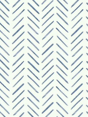 Painted Herringbone Wallpaper In Navy From The Water's Edge Collection By York Wallcoverings