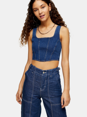 Indigo Denim Seamed Corset Top