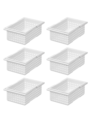 Like-it Versatile Stacking Home Plastic Bathroom Storage Solution Organizer Slotted Basket Tote, White (6 Pack)