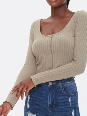 Ribbed Knit Lettuce-edge Top