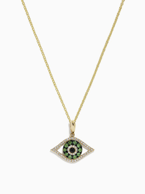 Effy Novelty 14k Gold Tsavorite And Diamond Evil Eye Pendant, 0.33 Tcw