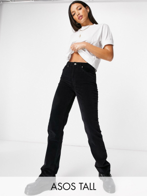 Asos Design Tall Mid-rise '90s Straight Leg Jeans In Black Velvet