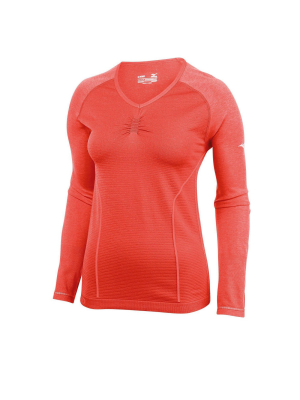 Mizuno Womens Athletic Fit Long Sleeve V Neck Athletic T-shirt - Red Small