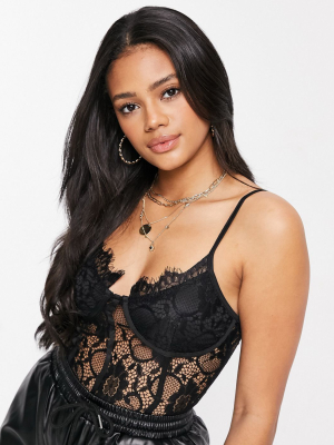 Missguided Strappy Bodysuit In Black Lace
