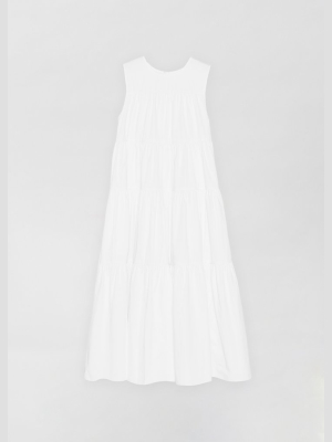 Sleeveless Tiered Dress In Cotton Poplin - White