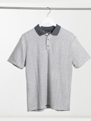 Asos Design Polo In Textured Herringbone Fabric