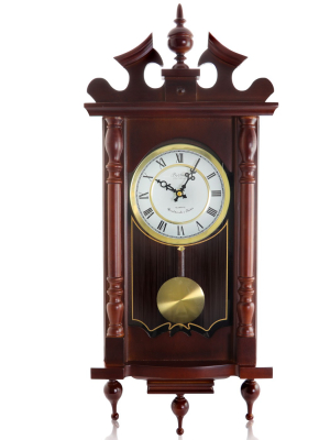 Bedford Clock Collection Classic 31 Inch Chiming Pendulum Wall Clock In Cherry Oak Finish