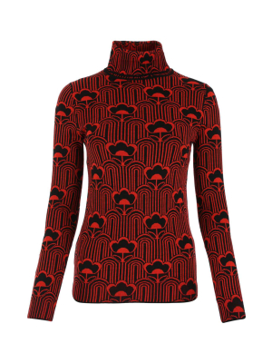 Prada Floral Jacquard Turtleneck Knit Sweater