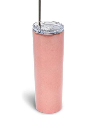 Rose Gold 20 Oz Stainless Steel Insulated Tumbler With Silver Straw & Lid Set 2.9”x8.5”