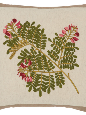 Nourison Silk Embroidery Botanical Green Throw Pillow - 18" X 18"