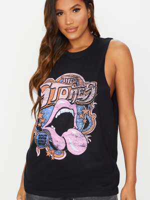 Black Rolling Stones Printed Vest