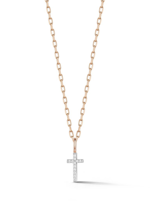 Dora 18k Rose Gold All Diamond Mini Cross