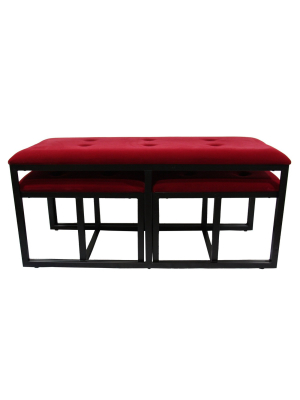 Tufted Metal Bench With 2 Seating Red - Ore International