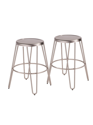 Avery Industrial Metal Counter Height Barstool Brushed Stainless Steel - Lumisource