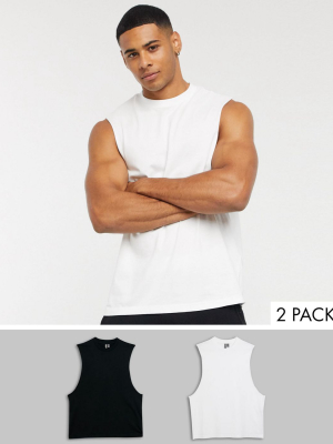 Asos Design 2 Pack Organic Relaxed Sleeveless T-shirt With Dropped Armhole