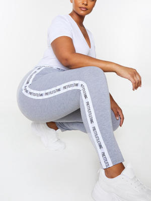 Plus Prettylittlething Grey Side Tape Leggings