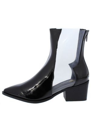 Vixen Black Pat Pu Pointed Toe Lucite Panel Boot