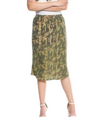 Loulou Patch Skirt - Khaki Camo