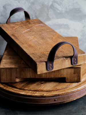 Lazy Susan Cheese Board With Leather Stitching