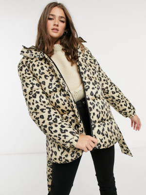 Pieces Padded Coat With Hood In Leopard