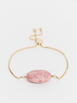 Asos Design Toggle Bracelet With Pink Semi Precious Stone In Gold Tone