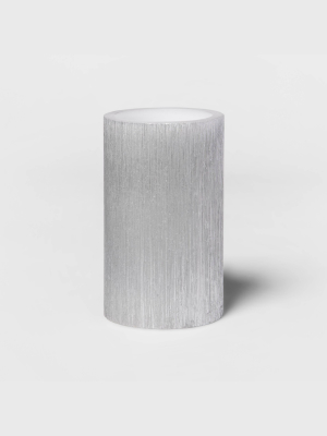 5"x 3" Led Unscented Metallic Silver Pillar Candle - Threshold™