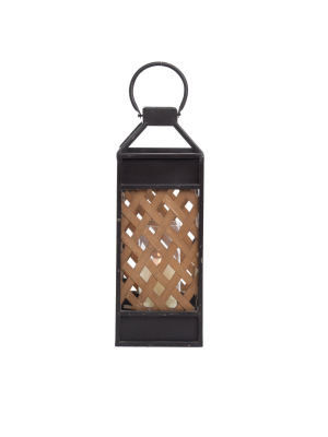 Woven Rattan And Metal Pillar Candle Holder - Foreside Home & Garden