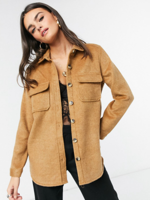 Object Textured Shacket In Camel