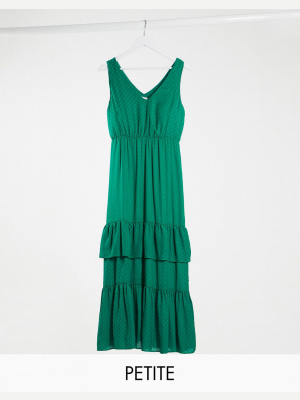 Vila Petite Maxi Dress With Tiered Skirt In Green Spot