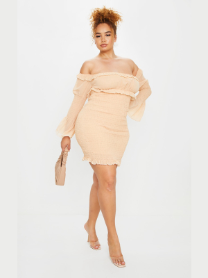 Plus Stone Chiffon Shirred Bodycon Dress