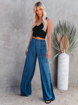 Uma Smocked Tie Dye Pants - Denim Blue