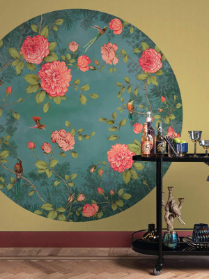 Circular Chinoiserie Wall Mural In Turquoise By Walls Republic